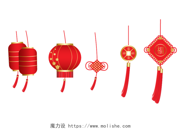 扁平红色灯笼中国结矢量免抠元素喜庆新年春节元旦素材